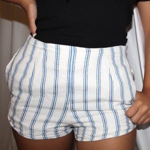 White, Blue and Black Striped Shorts